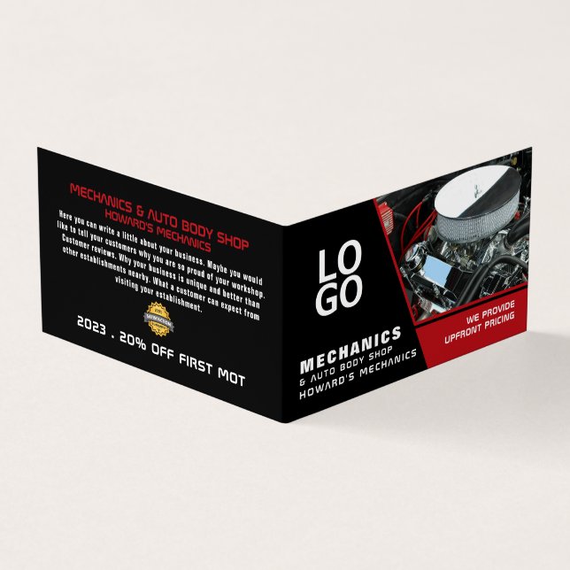 Car Engine, Auto Mechanic & Repairs, Detailed Business Card (Outside)