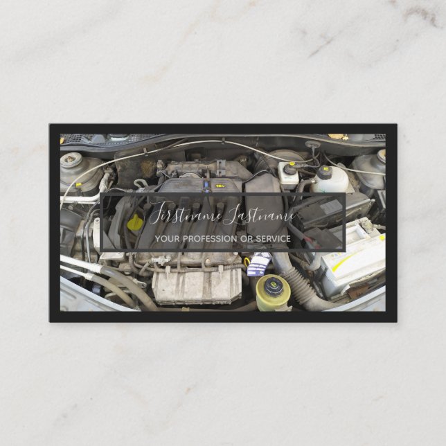 Car engine for racing motor tuning experts business card (Front)