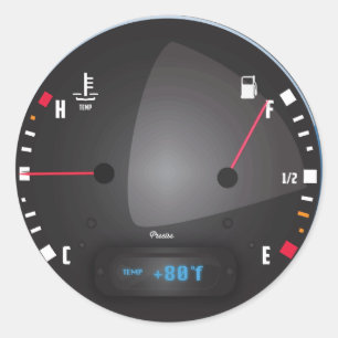 Car fuel and Temperature dashboard Dial Classic Round Sticker