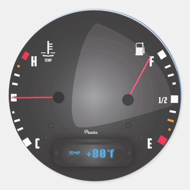 Car fuel and Temperature dashboard Dial Classic Round Sticker (Front)