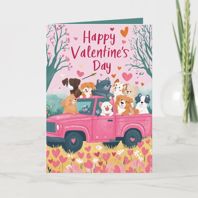 Car full of dogs and love Valentines card (Front)