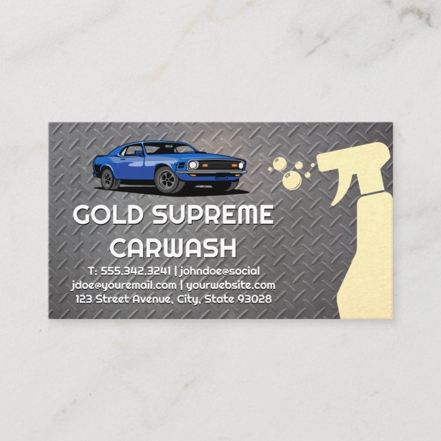 Car Illustration | Bottle Spray | Carwash Business Card (Front)