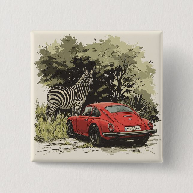 Car in the wild 2 inch square button (Front)