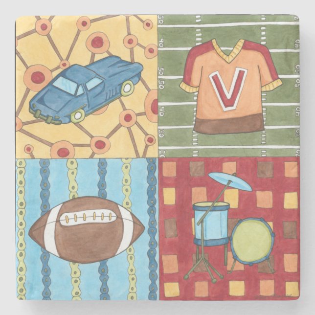 Car, Jersey, Football and Drum Kit Stone Coaster (Front)