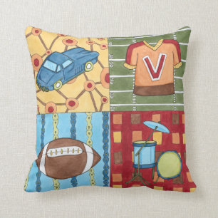 Car, Jersey, Football and Drum Kit Throw Pillow