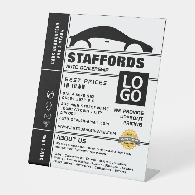 Car Logo, Auto Dealership Advertising Pedestal Sign (Front)