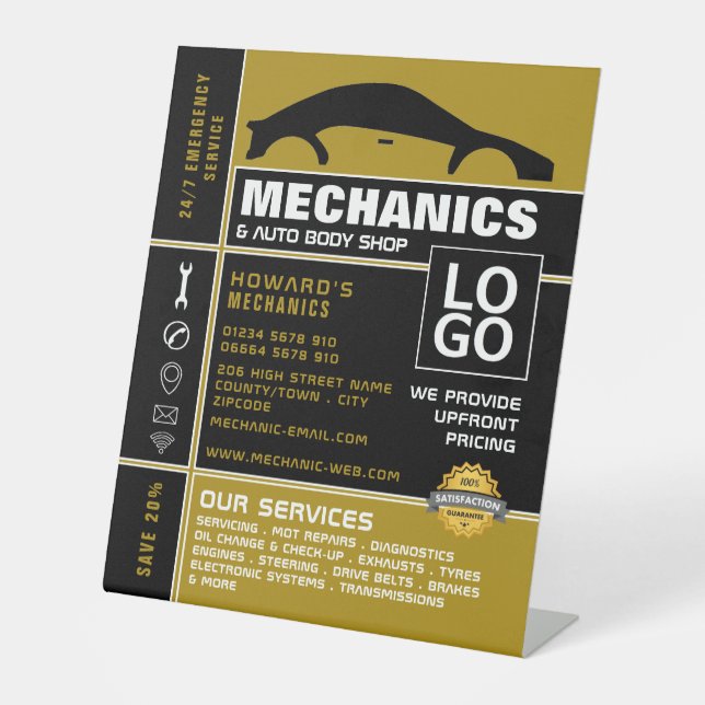 Car Logo, Auto Mechanic & Repairs Advertising Pedestal Sign (Front)
