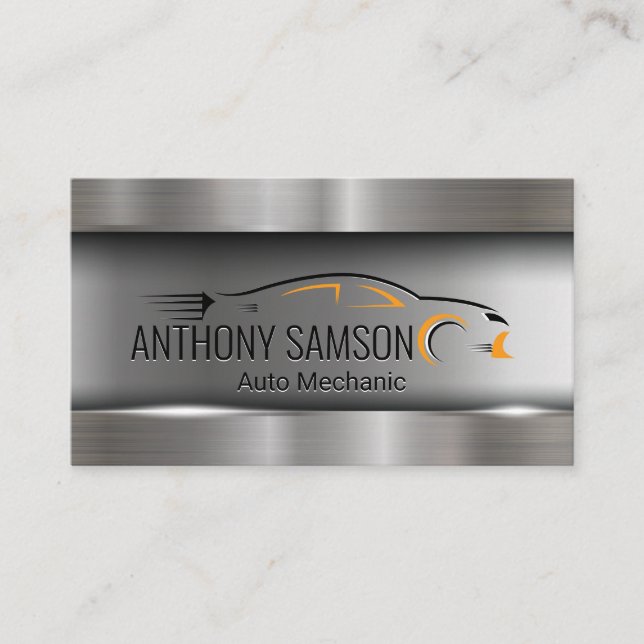 Car Logo Metallic Brushed Industrial Business Card (Front)