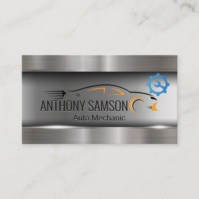 Car Logo Metallic | Gears Wrench Business Card (Front)
