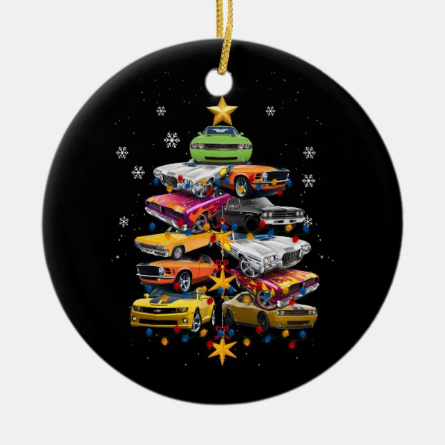 Car Madness Christmas Tree Classic Muscle Cars Xma Ceramic Ornament (Front)