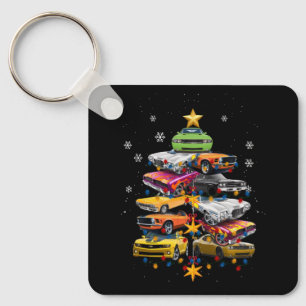 Car Madness Christmas Tree Classic Muscle Cars Xma Keychain