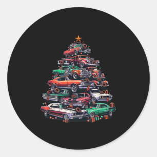 Car Madness Christmas Tree, Clic Muscle And Hotrod Classic Round Sticker