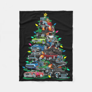 Car Madness Christmas Tree! Muscle Cars And Hotrod Fleece Blanket