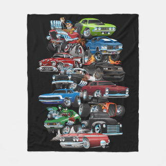 Car Madness! Muscle Cars and Hot Rods Cartoon Fleece Blanket