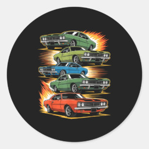 Car Madness Muscle Hotrods And Clic Vintage Classic Round Sticker