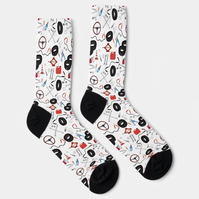 Car Mechanic Automotive Tools Theme Socks (Right)