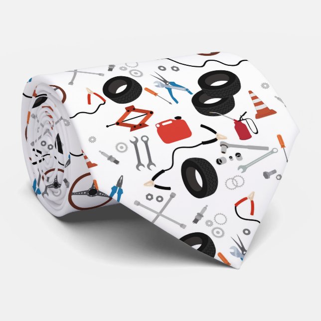 Car Mechanic Automotive Tools Theme Tie (Rolled)