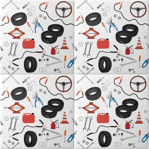 Car Mechanic Automotive Tools Theme Tile