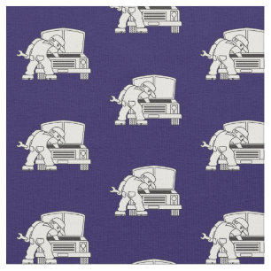 Car Mechanic Blue White Fabric