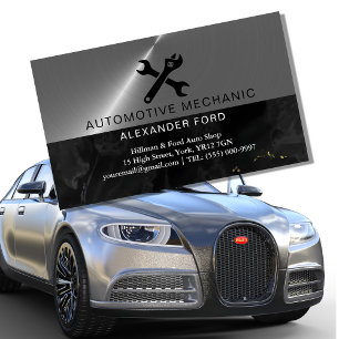 car mechanic garage Metallic silver shiny steel Magnetic Business Card