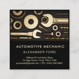 car mechanic garage Metallic silver shiny steel Square Business Card