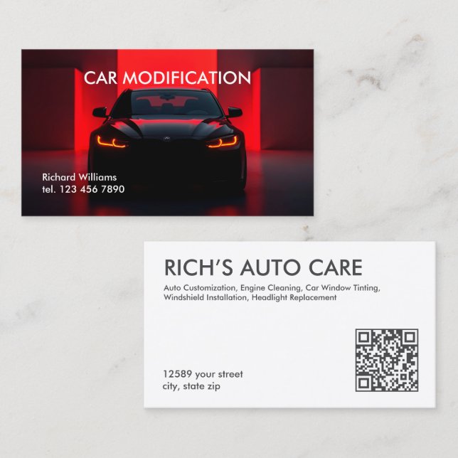 Car Modification Auto Custom QR Business Card (Front/Back)
