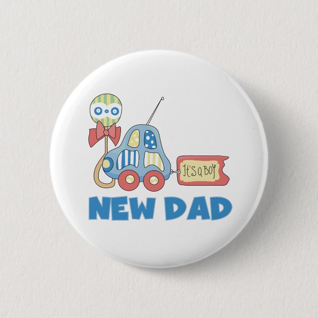 Car New Dad It's a Boy 2 Inch Round Button (Front)