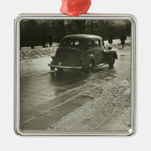 Car on road metal ornament