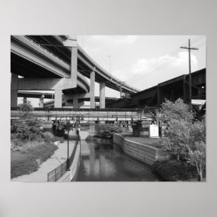 Car overpass train overpass and canal in Richmond Poster