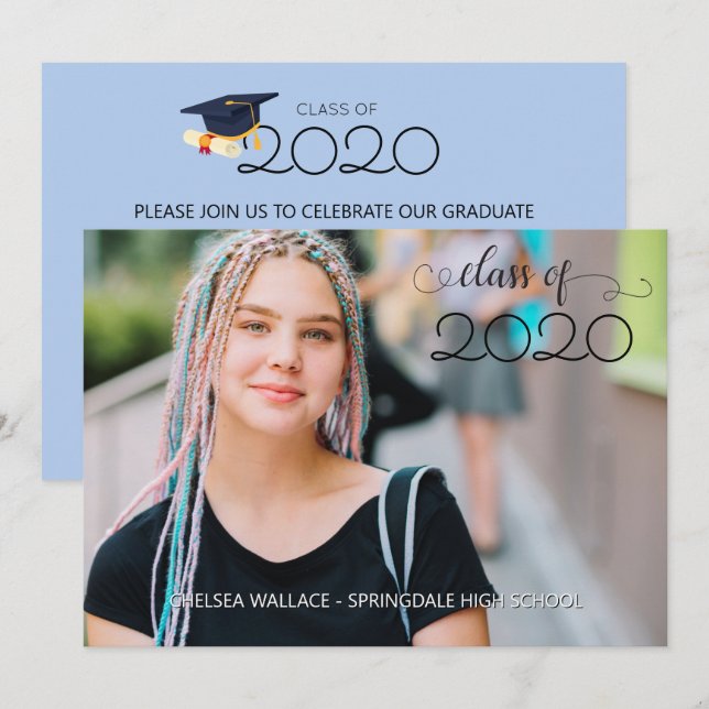 Car Parade  Sky Blue Graduation Invitation (Front/Back)