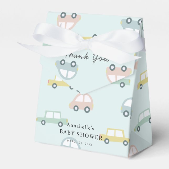 Car Pattern Blue Boy Baby Shower Favor Box (Front Side)