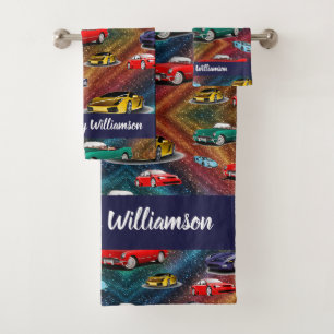 Car Pattern Glitter Vehicles Cars Automobile Bath Towel Set