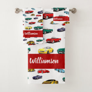 Car Pattern Multi-Coloured Vehicles Cars Automobil Bath Towel Set