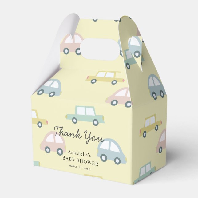 Car Pattern Yellow Girl Baby Shower Favour Box (Front Side)
