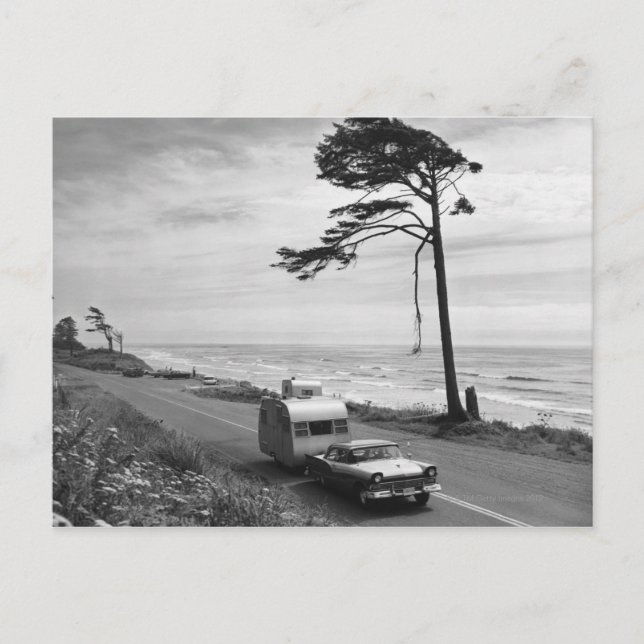 Car Pulling Trailer Postcard (Front)