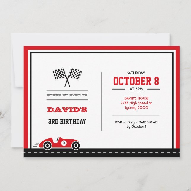 Car Race Birthday Invitation (Front)