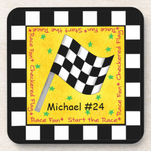 Car Race Fan Chequered Flag Name Personalized Coaster