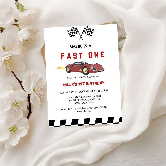 Car race Fast One  Boy First Birthday Party  Invitation (Creator Uploaded)