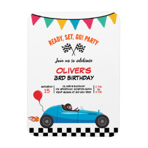 Car Race Kids Birthday Invitation Flexible Magnets