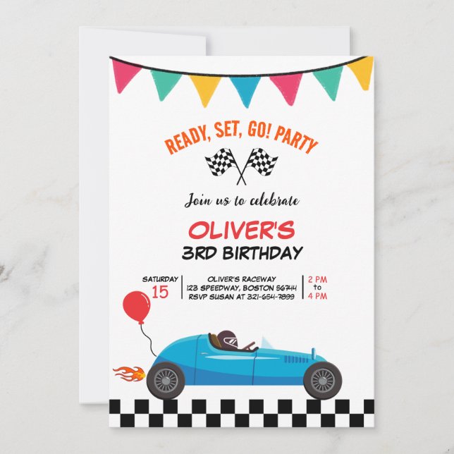 Car Race Kids Birthday Party Invitation Flat Card (Front)