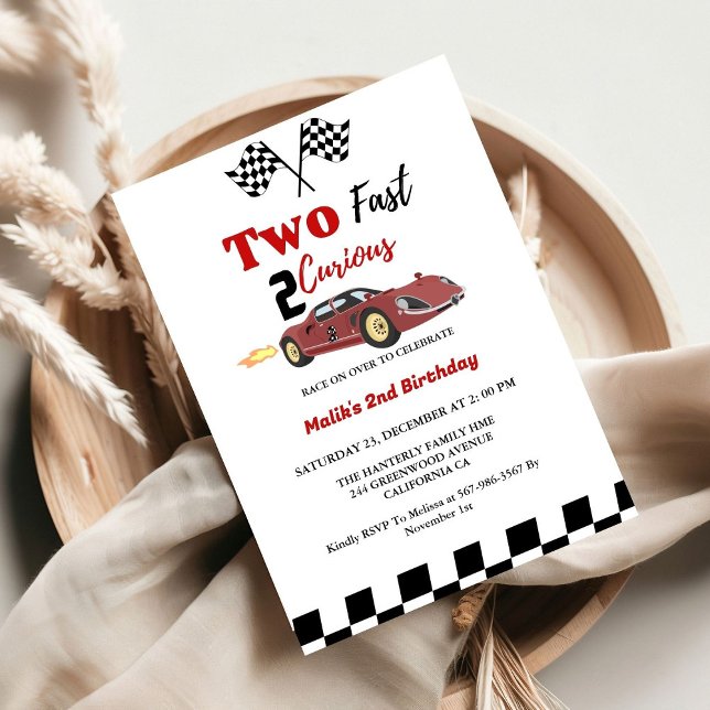 Car race Two fast 2 curious boy 2nd birthday Party Invitation (Creator Uploaded)
