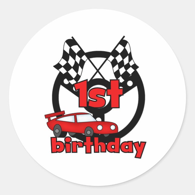 Car Racing 1st Birthday Classic Round Sticker (Front)