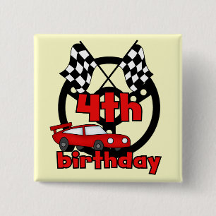 Car Racing 4th Birthday Tshirts and Gifts 2 Inch Square Button