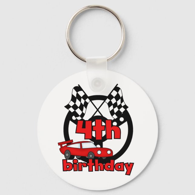 Car Racing 4th Birthday Tshirts and Gifts Keychain (Front)