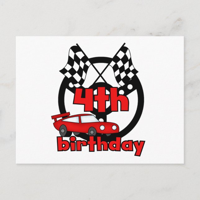 Car Racing 4th Birthday Tshirts and Gifts Postcard (Front)