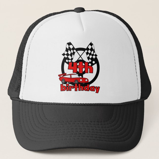 Car Racing 4th Birthday Tshirts and Gifts Trucker Hat (Front)