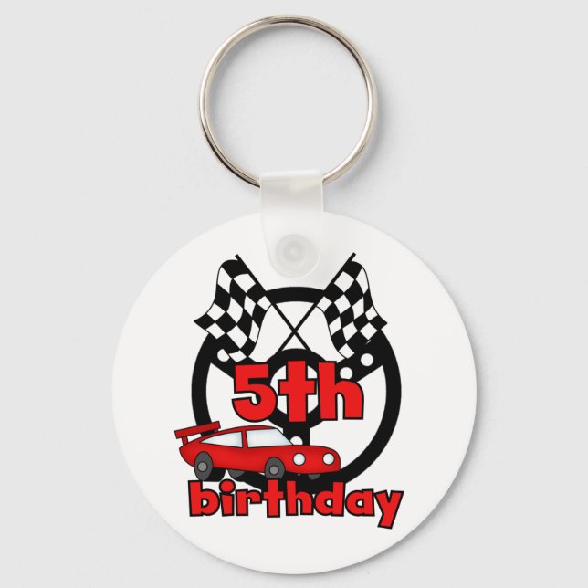 Car Racing 5th Birthday Tshirts and Gifts Keychain (Front)