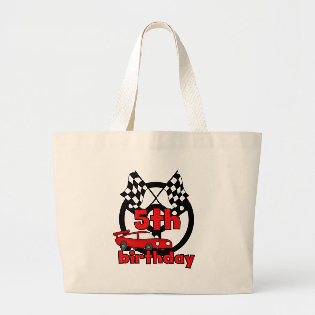 Car Racing 5th Birthday Tshirts and Gifts Large Tote Bag (Front)