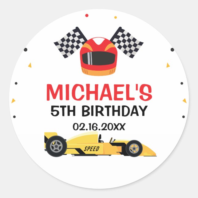 Car Racing Birthday Classic Round Sticker (Front)