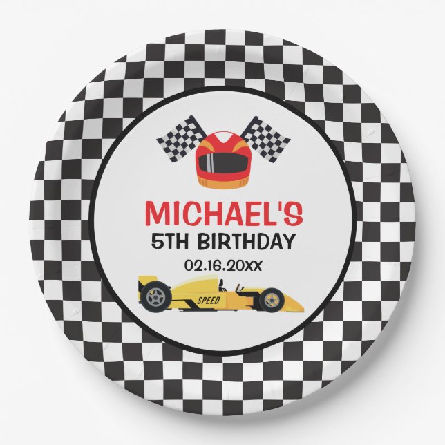 Car Racing Birthday Paper Plate (Front)